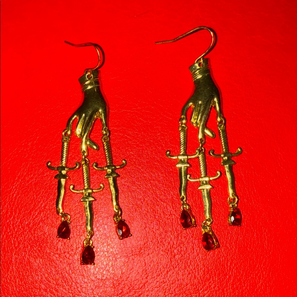Gold Hand Dagger Earrings